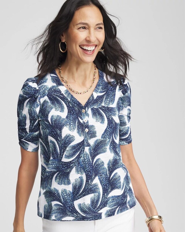 Shirred Sleeve Henley Tee - image 1